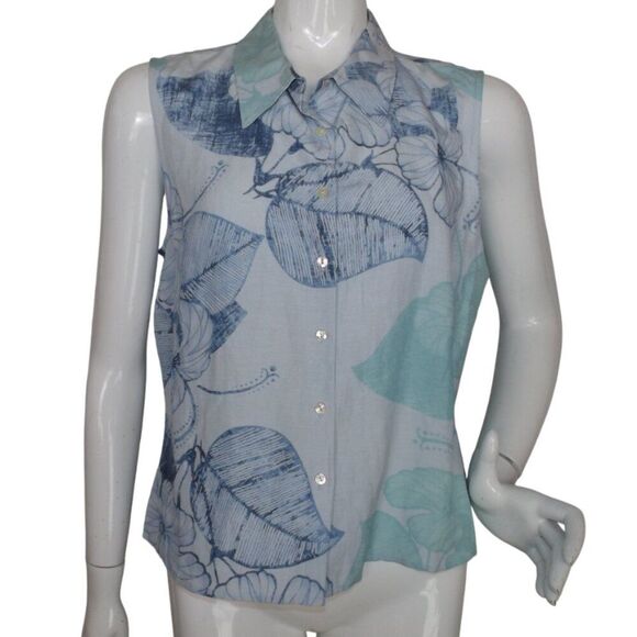 TOMMY BAHAMA Outfit/Set, 12/L, Silk/Linen, Sleeveless Top/Capri Pants, Blue, 2pc - Picture 7 of 13
